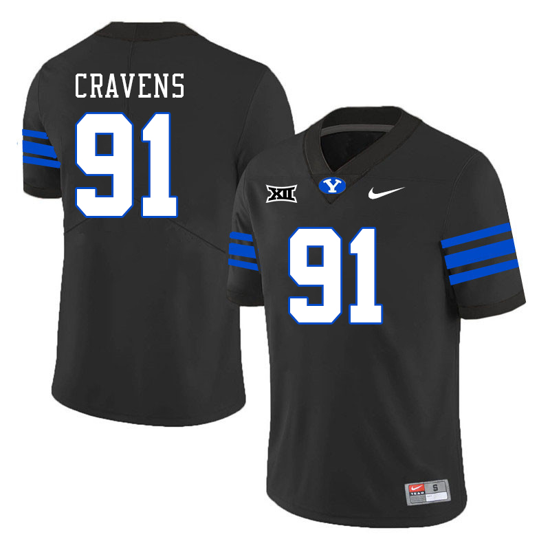 BYU Cougars #91 Jackson Cravens Big 12 Conference College Football Jerseys Stitched Sale-Black